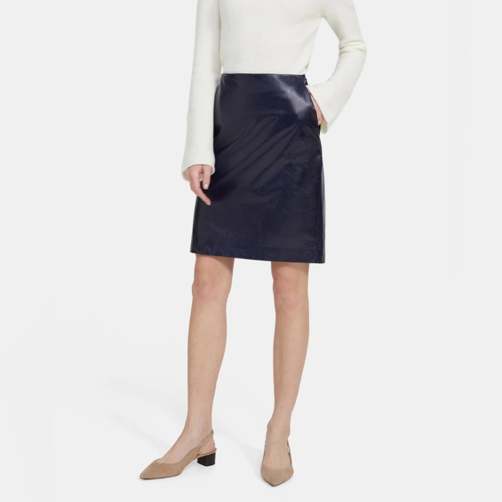 Theory navy leather pencil skirt